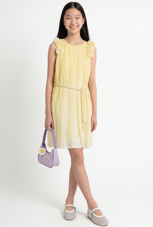 FAME FOREVER Girls Applique Pleated Dress
