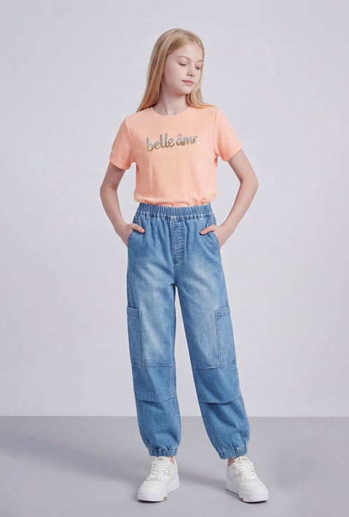 FAME FOREVER Girls Washed Mid-Rise Jeans