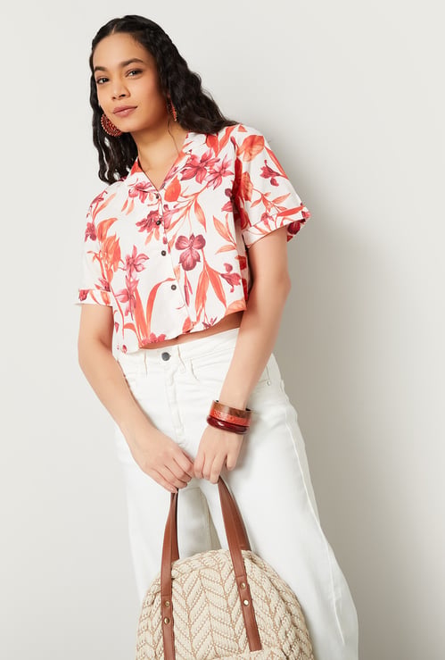 COLOUR ME Floral Printed Cropped Shirt