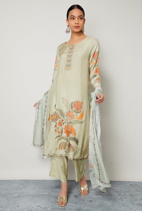 MELANGE Floral Print Straight Kurta Set