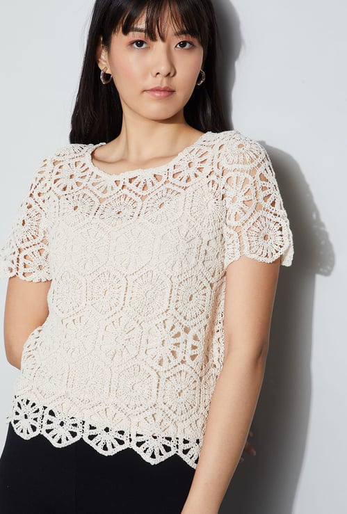 CODE Crochet Knit Top with Camisole