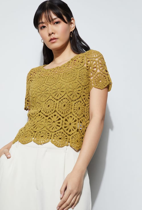 CODE Crochet Knit Top with Camisole