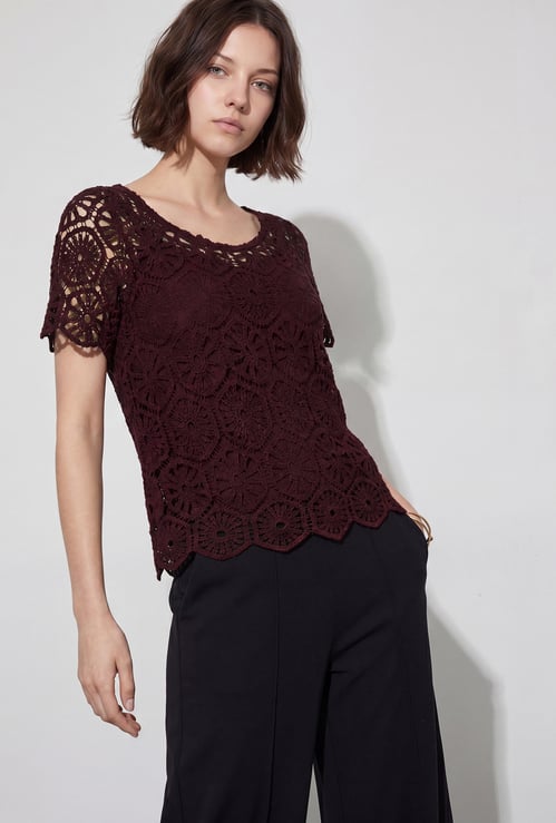 CODE Crochet Knit Top with Camisole