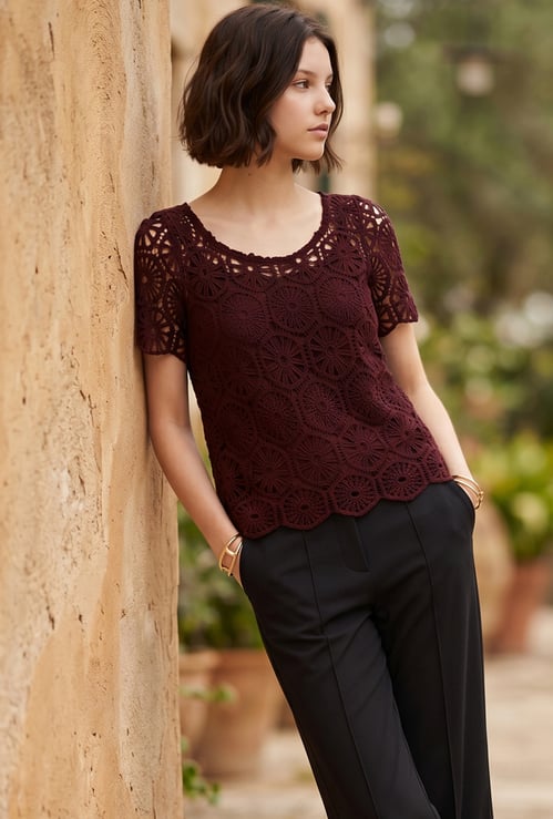 CODE Crochet Knit Top with Camisole