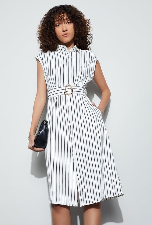 CODE CLASSIC Striped Shirt Dress with Belt