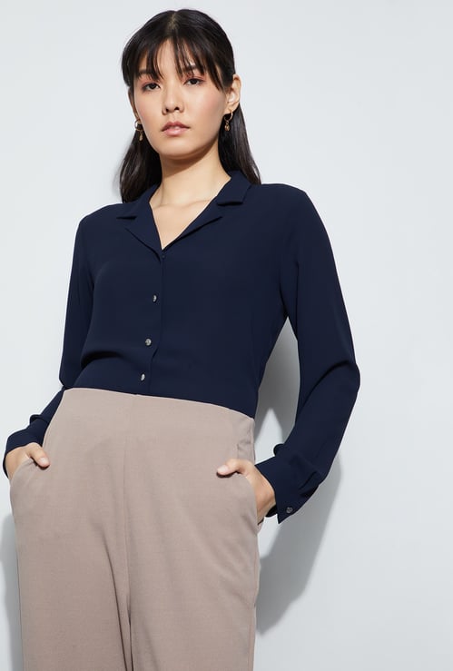 CODE CLASSIC Solid Cuban Collar Shirt