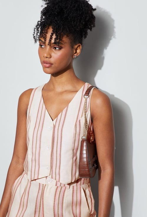 GINGER Striped V-Neck Sleeveless Regular Top