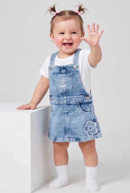 FAME FOREVER Girls Embroidered Pinafore Dress