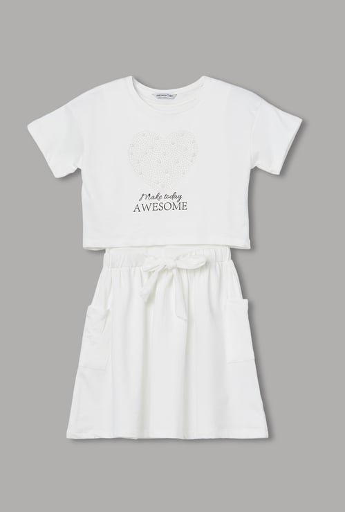 FAME FOREVER Girls Embellished Top with Skirt
