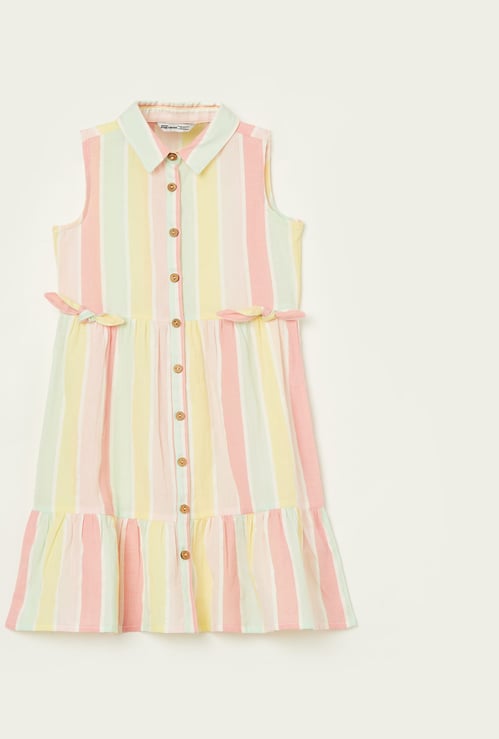 FAME FOREVER Girls Striped Tie-Up Shirt Dress