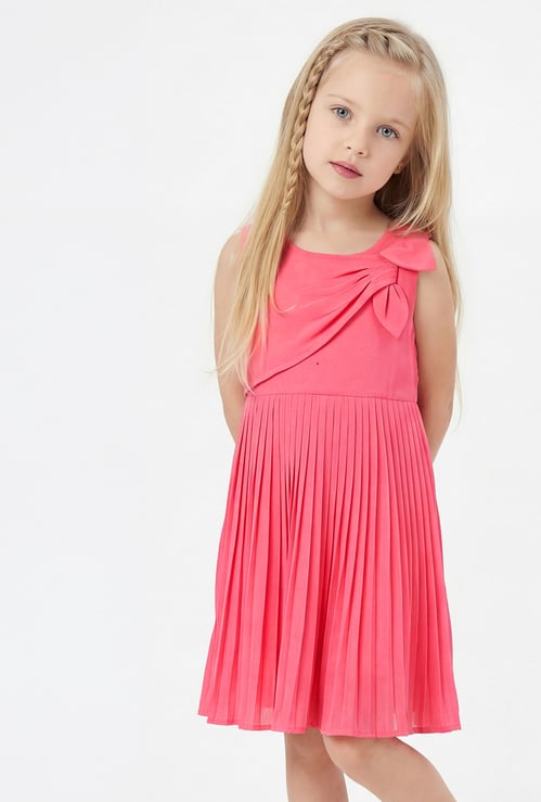 FAME FOREVER Girls Bow Detail Pleated Dress