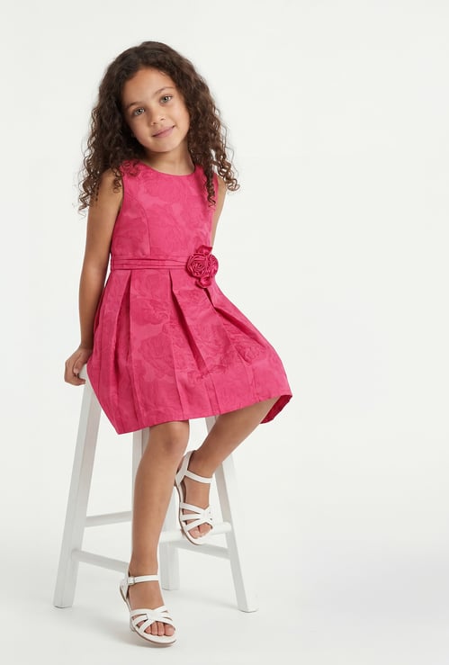 FAME FOREVER Girls Floral Embossed Sleeveless Dress