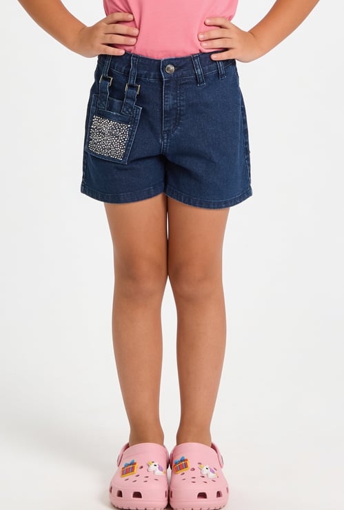 FAME FOREVER Girls Solid Denim Shorts