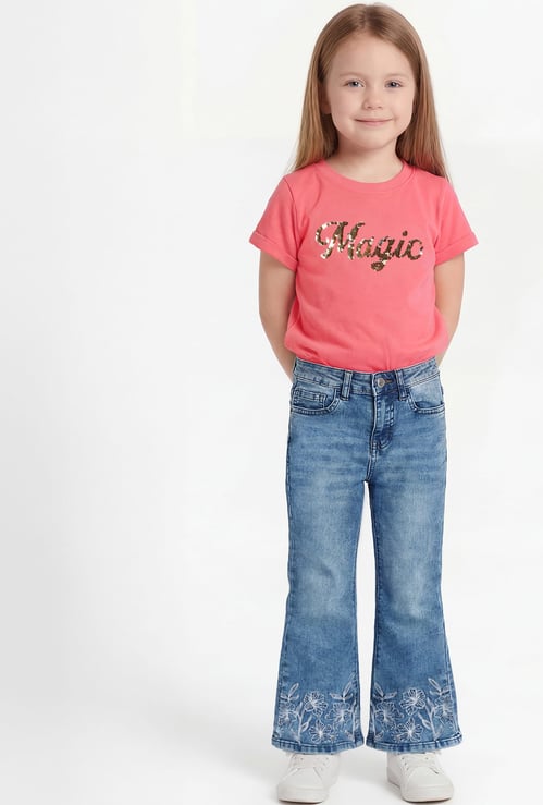 FAME FOREVER Girls Embroidered Bootcut Jeans