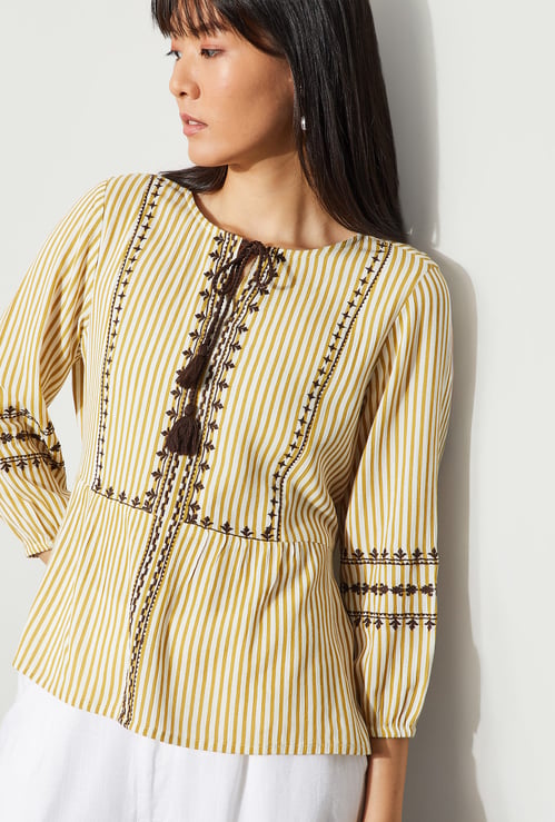 FAME FOREVER Striped Tie-Up Regular Top