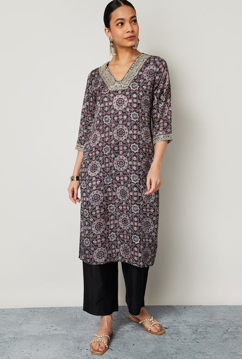 MELANGE Printed Straight Kurta Set
