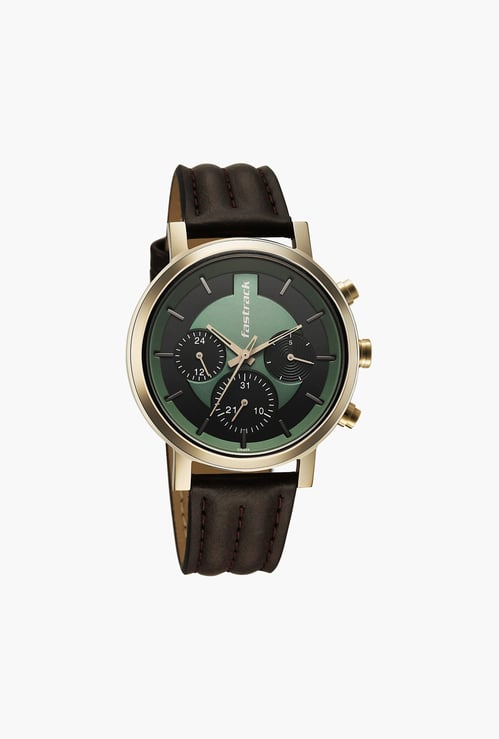 FASTRACK Chrome K Multifunction Leather Strap Watch - 3287QL02