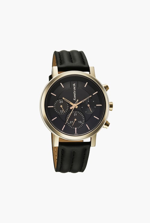 FASTRACK Chrome K Multifunction Leather Strap Watch - 3287QL03