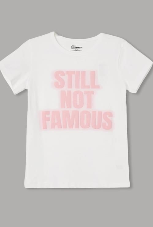 FAME FOREVER Girls Typographic Print T-shirt