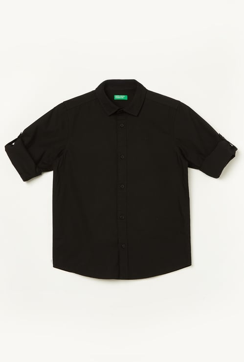 UNITED COLORS OF BENETTON Boys Solid Toll-Up Sleeve Shirt