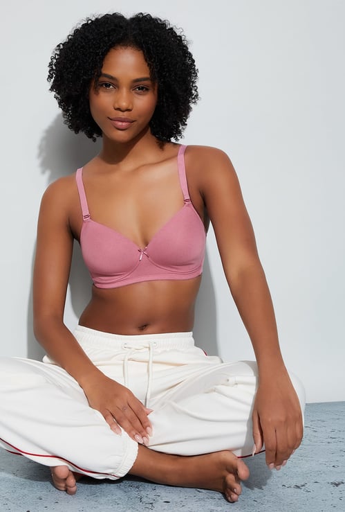 GINGER Solid Padded Non-Wired Seamed T-Shirt Bra