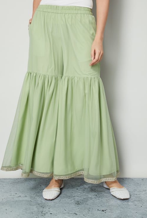 MELANGE Mesh Sharara Pants