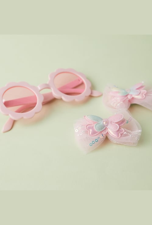 FAME FOREVER Girls Bow Alligator Hair Clips with Sunglasses - Pack of 3