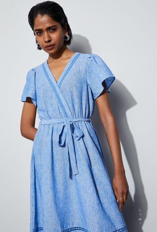 CODE Textured Wrap Midi Dress