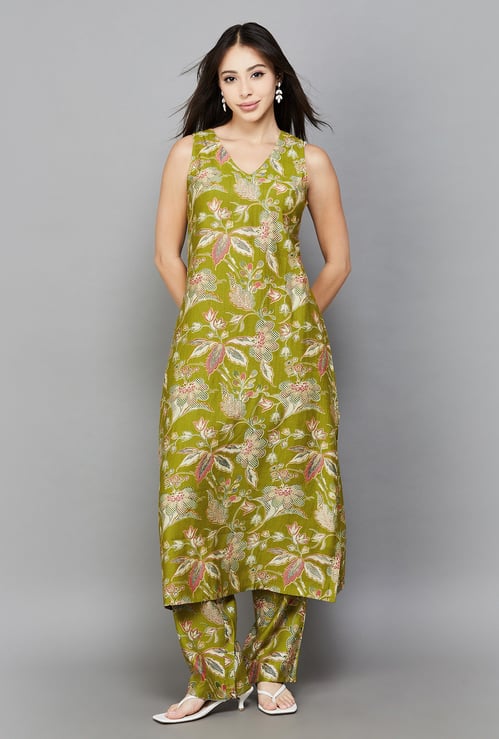 LIBAS Floral Print Straight Kurta Set
