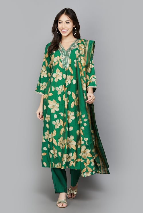 LIBAS Floral Print A-line Kurta Set