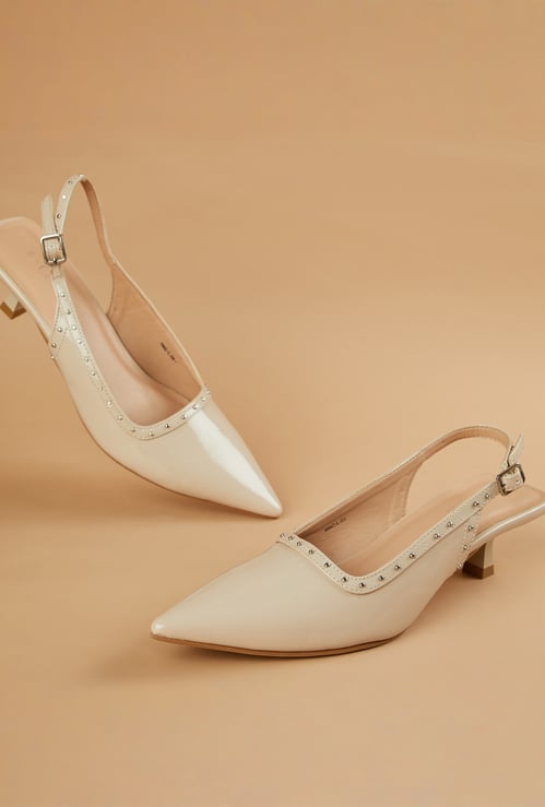 CODE Embellished Slingback Kitten Heels