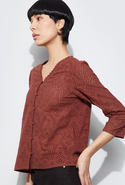 FAME FOREVER Schiffli Design Button Top