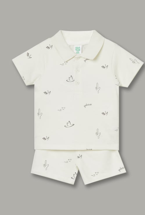 FS MINI KLUB Boys Printed Polo T-shirt with Shorts