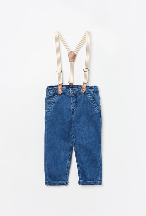 FS MINI KLUB Boys Medium Wash Mid-Rise Jeans with Suspenders