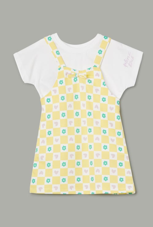 FS MINI KLUB Girls Printed Pinafore Dress with T-shirt