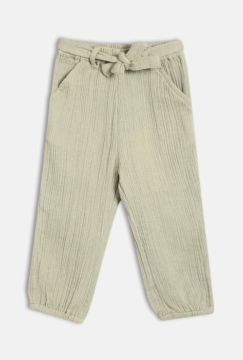 FS MINI KLUB Girls Textured Joggers with Tie-up Belt