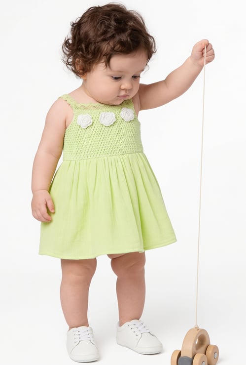 FAME FOREVER Girls Crochet Embroidered A-line Dress