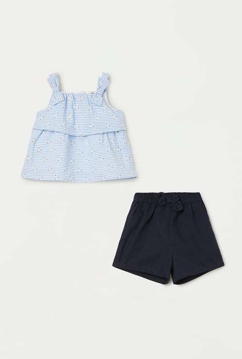 FAME FOREVER Girls Striped Top with Shorts Set