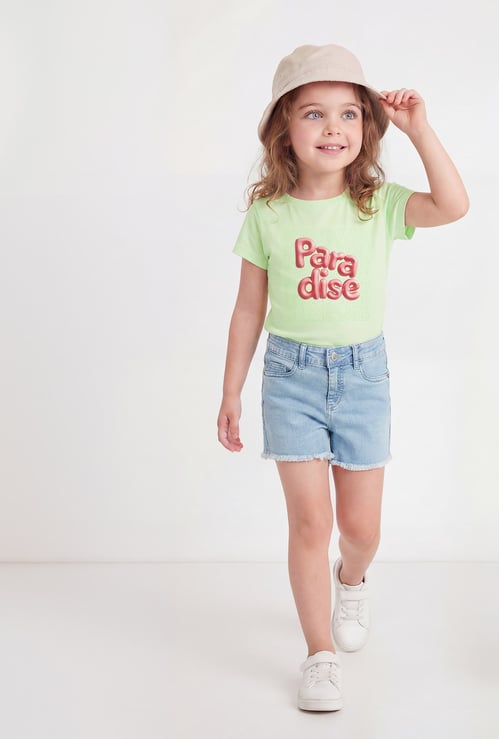 FAME FOREVER Girls Solid Denim Shorts