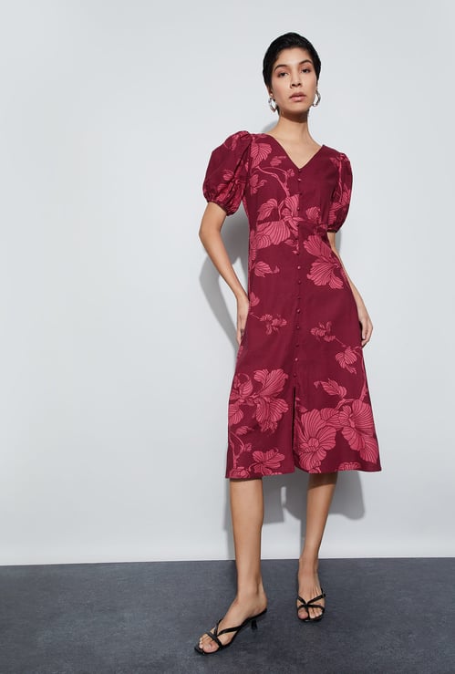 CODE Floral Print A-Line Dress