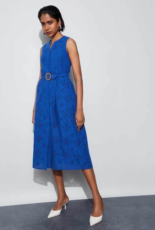 CODE Embroidered Buttoned Midi Dress