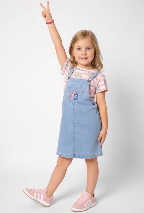 FAME FOREVER Girls Embroidered Dungaree with T-Shirt