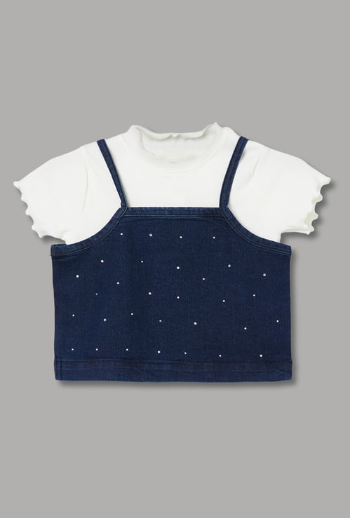 FAME FOREVER Girls Embellished Top with T-shirt