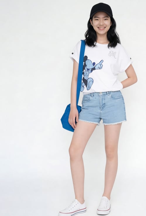 FAME FOREVER Girls Solid Denim Shorts