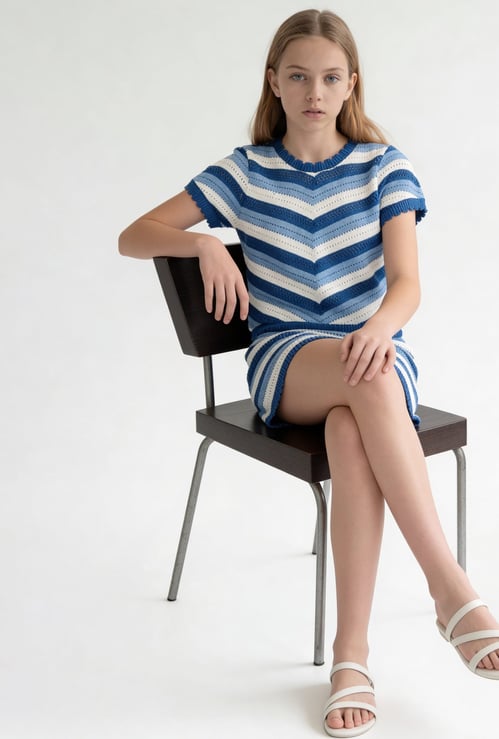 FAME FOREVER Girls Striped Top with Skirt Set