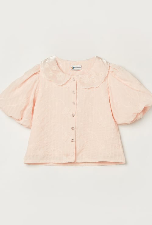 PEPPERMINT Girls Embroidered Peterpan Collar Top