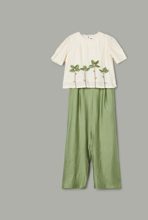 PEPPERMINT Girls Embroidered Top and Pant Set