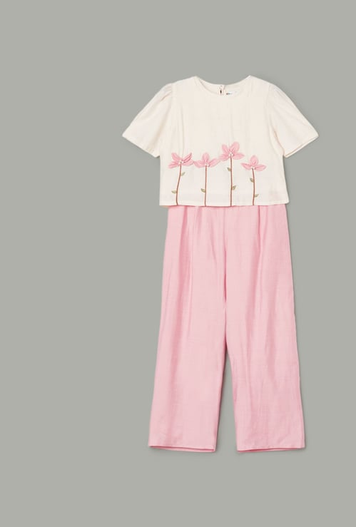 PEPPERMINT Girls Embroidered Top and Trousers Set