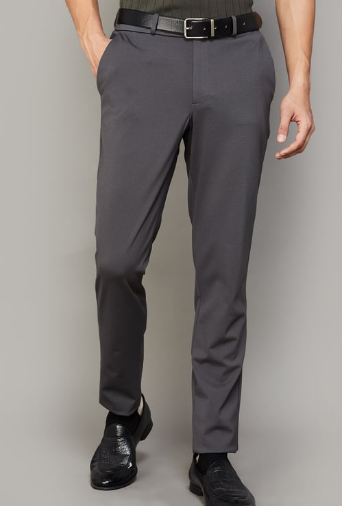 LOUIS PHILIPPE Solid Slim Tapered Formal Trousers