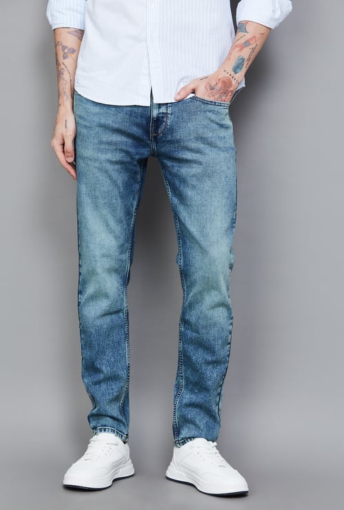FLYING MACHINE Stonewash Slash Jeans (Slim Tapered)